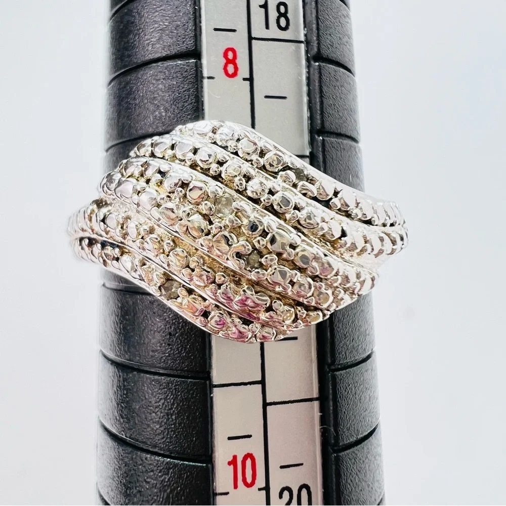 Sterling Silver Wave Ring Signed Statement Ring Size 8.75